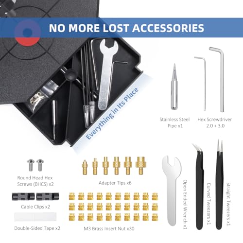 Vertical Heat Set Insert Tool Pressing Machine with 90W Soldering Iron, Heat Set Tips M2-M8, 30PCS Brass Nuts Threaded Inserts for 3D Printed Part Mintion