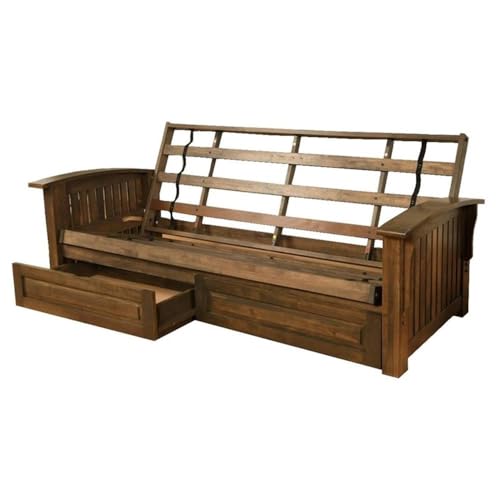 Kodiak Furniture Washington Queen Size Futon Frame only with Storage Drawers in Rustic Walnut Brown Finish Kodiak Furniture