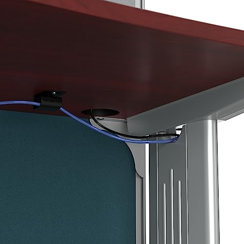 Bush Business Furniture Office in an Hour 3 Person L Shaped Cubicle Desks with Storage, Drawers, and Organizers in Hansen Cherry | Triple Workstation Set with Privacy Panels for Commercial Workspace Bush Business Furniture