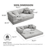 TuckMoMo 76.77 Inch Convertible Sofa Bed, Modern Corduroy Futon Boneless Couches Lounge Loveseat with Side Storage Pocket, Pull Out Sofa Bed for Living Room, Bedroom, No Assembly Required, Grey TuckMoMo