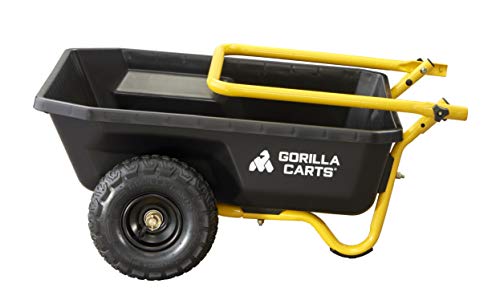 Gorilla Carts GCR-4 Poly Dump Cart, 2-Wheel Garden Wagon with Foldable Handle, 4 cu ft, 300 lb. Capacity, Black/Yellow