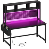 DLisiting Black Gaming Desk with Hutch and Pegboard - 47 Inch Gaming Desk with Shelves Storage Power Outlets, Computer Teen Work Study Writing Desks for Bedroom Home Office DLisiting
