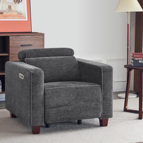 MCombo Zero Wall Recliner Chair, Wall Hugger Power Recliner Chair with Adjustable Headrest, High Wood Leg, USB & Type C Dual Charge Ports, for Living Room, Small Spaces, HL128 (Textile, Dark Grey)