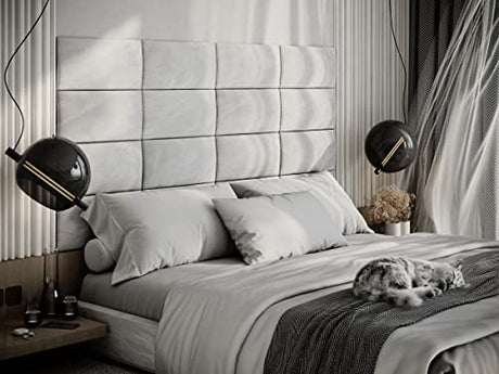 (4 Pack) Velvet Headboard Upholstered Soft Decorative Wall Panels | Padded Boards | Cladded Decor Anti-Collision | Acoustic and Soundproof Treatment | (White (2247), 10"x20" (25x50cm)) ua-acoustics