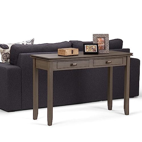SIMPLIHOME Artisan SOLID WOOD 46 inch Wide Console Sofa Entryway Table in Farmhouse Grey with Storage, 2 Drawers, for the Living Room, Entryway and SIMPLIHOME