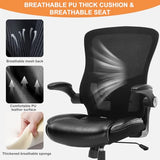 Ergonomic Office Chair, PU Leather Ergonomic Desk Chair with Mesh Back Adjustable Lumbar Support Home Gmaing Desk Chair with Wheels and Flip-Up Armrests, 360°Swivel, Tilt Lock and Wide Cushion-400LBS ZLHECTO