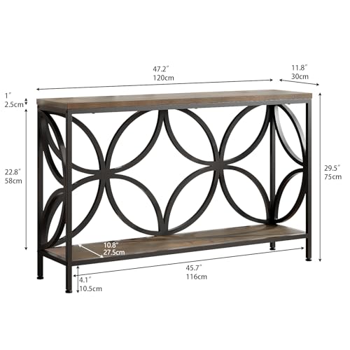 GiftGo Narrow Sofa Table 47.2 Inch, Industrial Sofa Table Behind Couch, Vintage Entry Console Table with Storage for Entryway, Living Room, Foyer, Elegant Design (Rustic Brown, 47.2) GiftGo