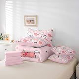 7-Piece Cute Cat Bedding King Size Cartoon Animal Bed in a Bag, Kawaii Kitten Comforter Set for Kids Boys Girls Pet Themed Comforter, Fitted Sheet, Top Sheet, Pillowcases and Throw Pillow Covers, Pink Erosebridal