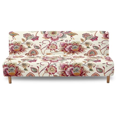 Xorudoydet Bohemian Floral Print Stretch Sofa Slipcover Armless Futon Cover Fitted Furniture Protector Polyester Spandex Washable Armless Sofa Cover Folding Couch Covers Xorudoydet