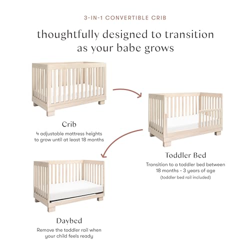 babyletto Modo 3-in-1 Convertible Crib with Toddler Bed Conversion Kit in Washed Natural, Greenguard Gold Certified babyletto