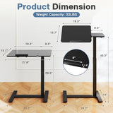 DUMOS Overbed Bedside Table Adjustable with Wheels, Mobile Standing Stand Up Rolling Laptop PC Desks with Tilting Top Height Tray Sofa Side Computer Workstation for Bedroom on Hospital Home Use, Black DUMOS