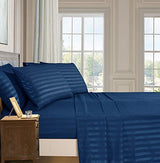 Elegant Comfort Best, Softest, Coziest 6-Piece Sheet Sets! - 1500 Premier Hotel Quality Luxurious Wrinkle Resistant 6-Piece Damask Stripe Bed Sheet Set, Queen Navy Blue Elegant Comfort