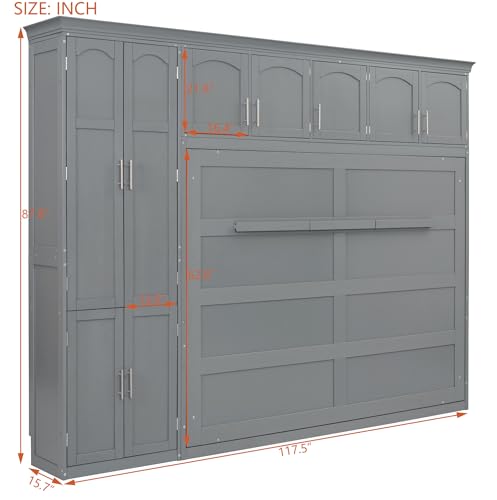 Merax Queen Size Murphy Bed with Cabinets, Gray Merax