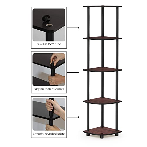 Furinno Turn-N-Tube 5 Tier Corner Display Rack Multipurpose Shelving Unit, 1-Pack, Dark Cherry/Black - WoodArtSupply