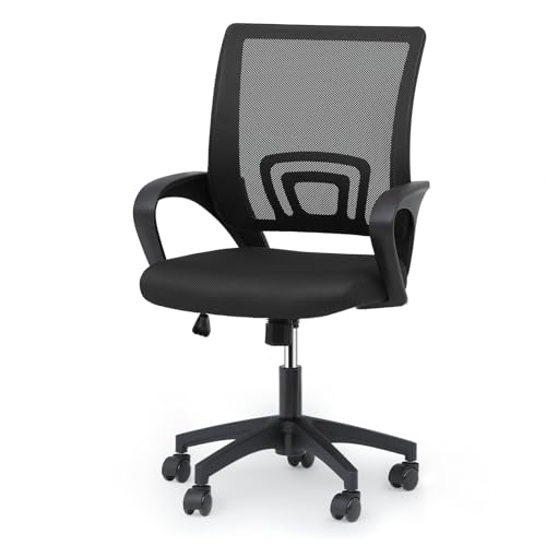 Magshion Ergonomic Office Desk Chair, Mid-Back Mesh Computer Chair, Swivel Chair with Breathable Backrest & Lumbar Support, Adjustable Height for Gaming, Work, Study, 300 Lbs Capacity, Black Magshion