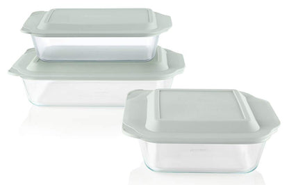 Pyrex Deep 3-Pack Glass Baking Dish Set (9"x13", 7"x11", 8"x8") With BPA-Free Lids, Rectangular Glass Bakeware, Dishwasher, Microwave, Freezer & Pre-Heated Oven Safe