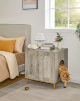 Hzuaneri Cat Litter Box Enclosure, Hidden Litter Box Furniture, Wooden Pet House Side End Table, Storage Cabinet Bench, Fit Most Cat and Litter Box, Living Room, Bedroom, Greige and Gold CB81205G Hzuaneri
