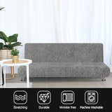 SmoothNovelty Armless Futon Cover Geometric Jacquard Plush Cover Stretch Sofa Bed Slipcover Furniture Protector Without Armrests with Elastic Bottom, Soft Jacquard Fabric Small Checks, Gray SmoothNovelty