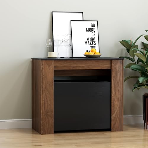 Extendable Console Table with Extension Leaves, Black Dining Room Table, 20''-118'' Expandable Dining Table for Living Room, Space Saving Extendable Dining Room Table for 2-12 Person, Walnut Legs Henf