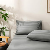 NookZuzu 3 Piece Cotton Stripe Fitted Sheet and Pillowcase Set,Including 1 Full Gray Fitted Sheet & 2 Pillowcase Set,Organic Cotton Deep Pocket Fitted Sheet，NO Flat Sheet Included,Soft and Cooling NookZuzu