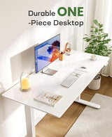 Marsail Glass Electric Standing Desk with Drawer, 40 x 24 Inches Height-Adjustable Desk, One-Piece Tempered Glass Top, Ergonomic Home Office Sit Stand Desk with 4 Preset Heights, White Marsail
