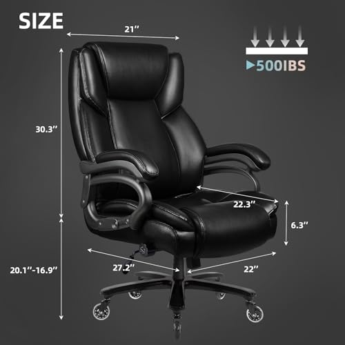 VITESSE 500lbs Heavy Duty Office Chair for Low Back Pain Relief, Big and Tall Office Chair with Ergonomic Lumbar Support, High Back Executive Chair with Quiet Rubber Wheel VITESSE