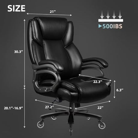 VITESSE 500lbs Heavy Duty Office Chair for Low Back Pain Relief, Big and Tall Office Chair with Ergonomic Lumbar Support, High Back Executive Chair with Quiet Rubber Wheel VITESSE