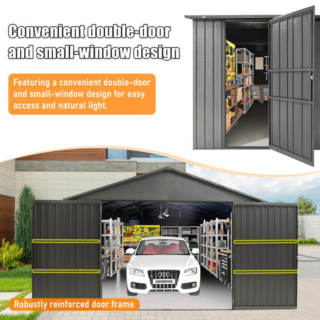 12x25FT Outdoor Metal Garage Shed, Extra Large Metal Carport HouseOfZazla