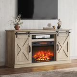 WLIVE Farmhouse Electric Fireplace TV Stand for TVs up to 65", Entertainment Center with Sliding X-Shaped Barn Door & Storage Cabinet, Media TV Console with 23" Fireplace for All Seasons, Grey Oak WLIVE