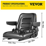 VEVOR Universal Forklift Seat Black PVC Tractor Seat, 6"/150MM Adjustable Mower Seat Foldable Seat Including Armrests, Seat Belt, Seat Switch, Skid Steer Seat Fit Forklift, Tractor, Skid Loader VEVOR