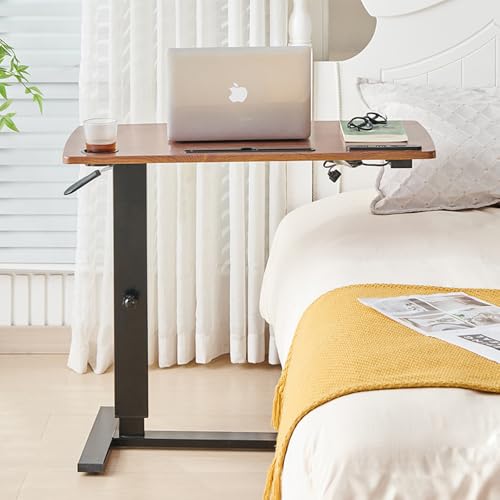 Over Bed Table Pneumatic Adjustable Height Stand Desk with Hidden Casters Foldable Mobile Laptop Computer Standing Desk with USB Ports Pad Generic