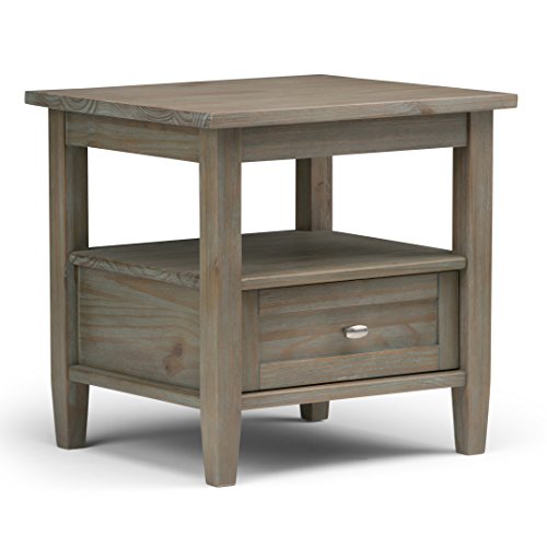 SIMPLIHOME Warm Shaker SOLID WOOD 20 inch wide Rectangle Rustic End Side Table in Distressed Grey with Storage, 1 Drawer and 1 Shelf, for the Living Room and Bedroom SIMPLIHOME
