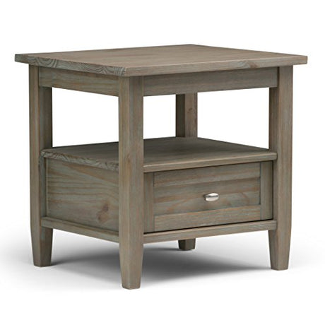 SIMPLIHOME Warm Shaker SOLID WOOD 20 inch wide Rectangle Rustic End Side Table in Distressed Grey with Storage, 1 Drawer and 1 Shelf, for the Living Room and Bedroom SIMPLIHOME