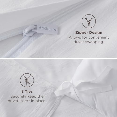 Bedsure Duvet Cover Queen Size Only - Prewashed Cotton-Like Polyester Extra Soft All Season Bedding, Includes 1 Duvet Cover 90x90 Inches with Zipper Closure, White, Comforter Not Included Bedsure