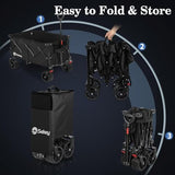 Sekey 220L Collapsible Foldable Wagon with 330lbs Weight Capacity, Heavy Duty Folding Utility Garden Cart with Big All-Terrain Beach Wheels & Drink Holders. Black Sekey