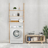 Bloddream Bathroom Organizer, 3-Tier Over The Toilet Storage Space Saver Ladder Shelf Leaning Solid Wood Storage Rack, Over-The-Toilet Storage Shelves for Bathroom, Natural Pine Wood, Adult, 67.7" Bloddream