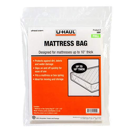 U-Haul Standard Full Mattress Bag – Moving & Storage Cover for Mattress or Box Spring – 87” x 54” x 10” U-Haul