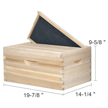 POLLIBEE Beehive 8 Frame Bee Hive Starter Kit, Bee Hives Include 1 Deep Brood Bee Box and 1 Medium Hive Box with Bee Frames and Waxed Beehive Foundation, Complete Bee Hive for Beginner POLLIBEE