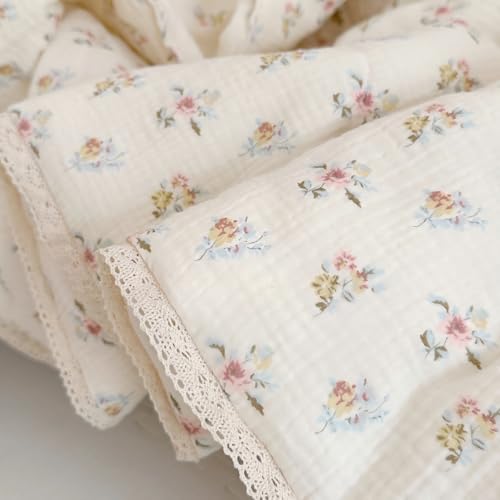 BuLuTu Muslin Nursery Blanket for Toddlers Girls Boys Baby Quilt Soft Cotton Toddler Blanket Crib Quilt for All Seasons, Lightweight Breathable, Washable, Azalea Pattern, 47x59 Inches BuLuTu
