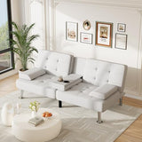 Furmax Futon Sofa Bed Adjustable Futon Couch Sleeper Sofa Bed for Living Room, Business Office, Recliner Sofas with Cup Holders (PU Leather, White) Furmax