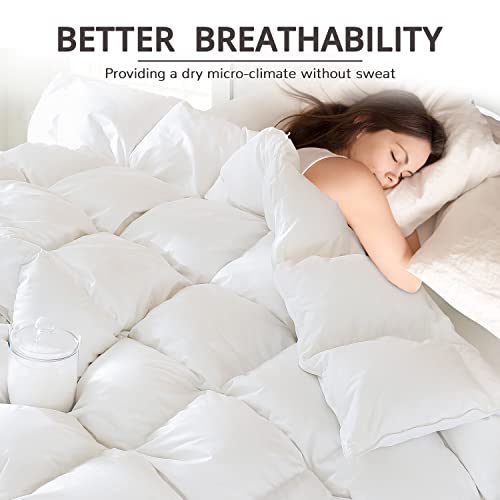 Globon King Size Down Comforter - All Season Duvet Insert with Medium Warmth, Soft and Noiseless Shell,8 Corner Tabs, and Machine Washable - White Globon