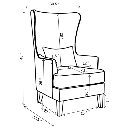 Coaster Home Furnishings - Pippin - Upholstered High Wingback Accent Chair with Brown Wood Legs, Track Arms, Removable T-Cushion, Geometric Pattern and Nailhead Trim - Living Room - Latte - 904066 Coaster Home Furnishings