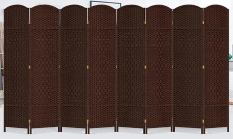 Duraspace 8 Panels Room Divider 6 FT Tall Weave Fiber Privacy Screen Freestanding Double Hinged Folding Screen Extra Wide Room Dividers for Patio Privacy (Brown) DURASPACE