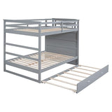 Full Over Full Bunk Bed with Trundle & Drawers & Storage Staircase,Wooden Full Triple Bunk Bed Frame with Full-Length Safety Guardrails and Headboard for Kids Teens Bedroom,Wood Slat Support,Gray Harper & Bright Designs
