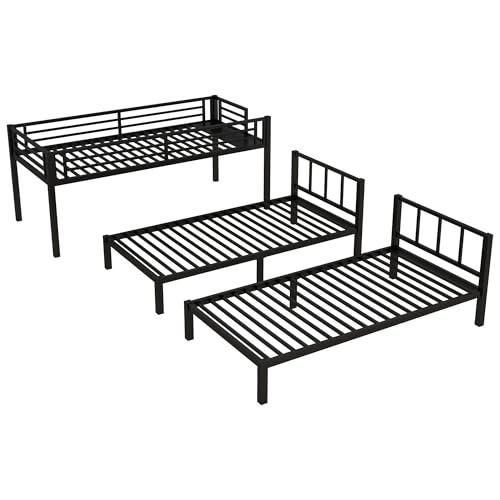 Bellemave Twin Triple Bunk Bed for Kids, Adults, Teens, Metal Bunk Beds for 3 Kids, Triple bunk beds（Heavy Metal, Black） Bellemave