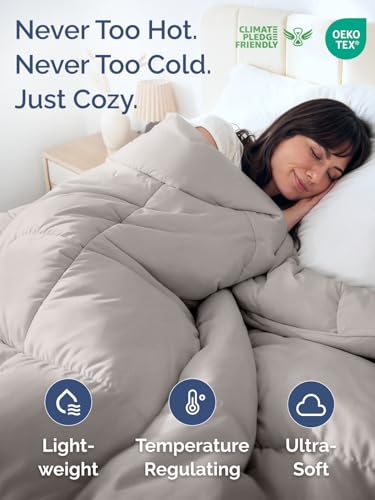 Queen Size, Light Gray Alternative Down Comforter - Warm, Lightweight & Breathable Hotel Quality Bedding for Men, Women, Kids & Teens - All Season Oversized Cooling Microfiber Duvet Insert Comforter CGK Unlimited