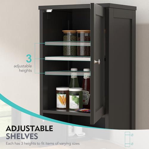 Vongrasig Tall Bathroom Storage Cabine, 64”H Freestanding Storage Pantry Cabinet, Narrow Cabinet with Adjustable Shelves, Open compartments for Small Spaces, Bathroom, Living Room, Kitchen, Black Vongrasig