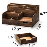 Pumtus Brown Wooden Mail Organizer, Desk Organizer with 7 Compartments and Drawer, Rustic Mail Sorter with Pen Holder, Tabletop Mail Basket, Office Accessories Holder for Pen File Letter Document Pumtus