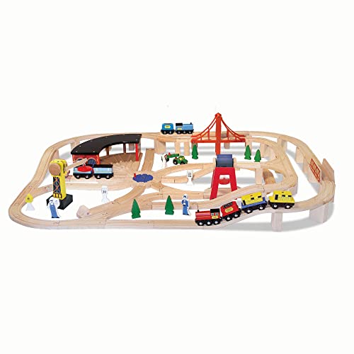 Melissa & Doug Wooden Railway Set, 130 Pieces - Wooden Train Set for Toddlers Ages 3+ - WoodArtSupply