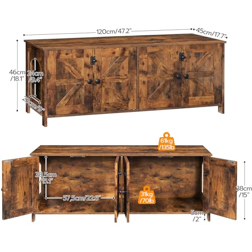 HOOBRO 47.2" Litter Box Enclosure for 2 Cats, Hidden Litter Box Furniture with Double Rooms, Wooden Cat Litter Box Enclosure, Dual Litter Box Design, Large Cat House for 2 Cats, Rustic Brown BF32MW01 HOOBRO